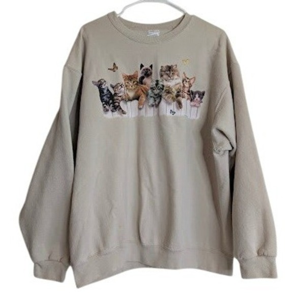 Jerzees Tops - Vintage Jerzees Cats Sweatshirt Womens Size XL Tan‎ Pullover Crewneck Kittens